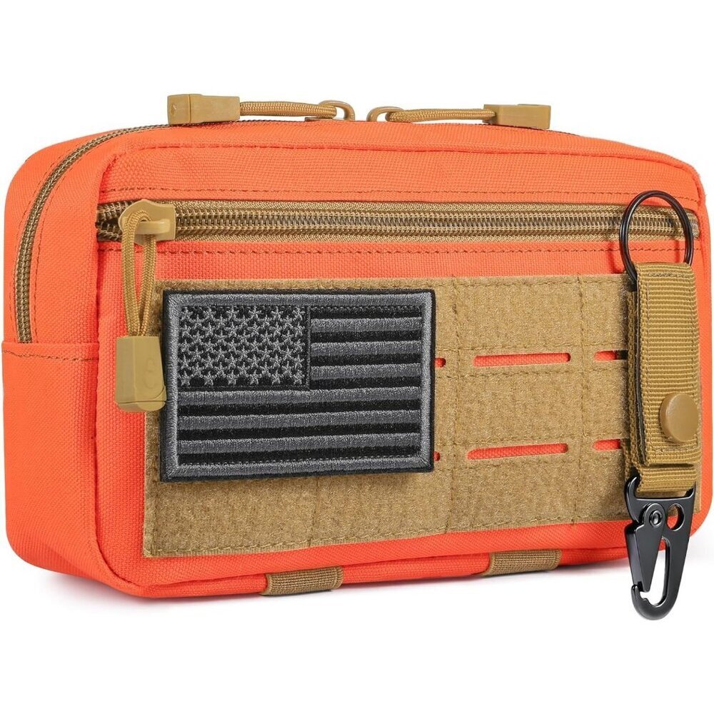 Orange Tactical Molle Admin Pouch Utility Laser Cut EDC Tool Bag with Keychain